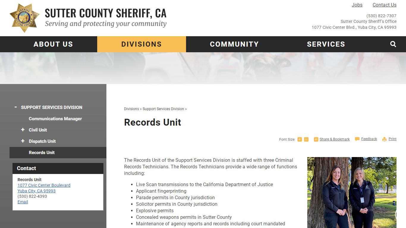 Records Unit | Sutter County Sheriff, CA