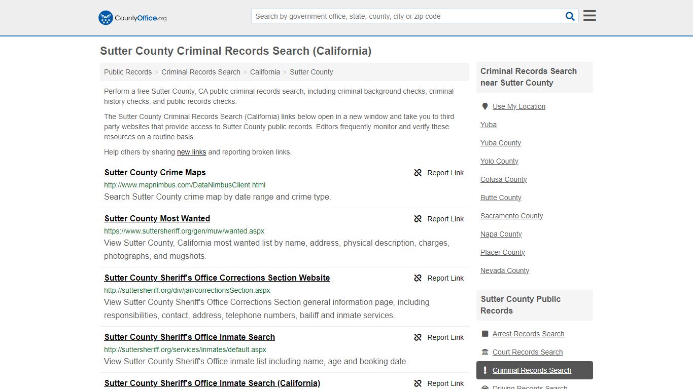 Sutter County Criminal Records Search (California)