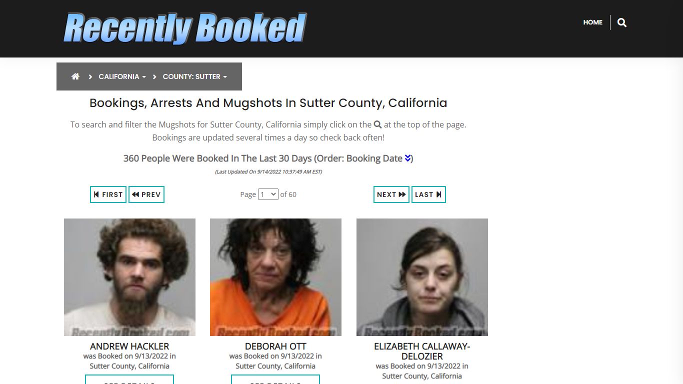 Bookings, Arrests and Mugshots in Sutter County, California