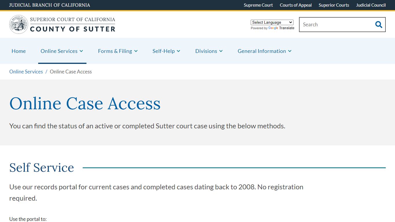 Online Case Access | Superior Court of California | County of Sutter